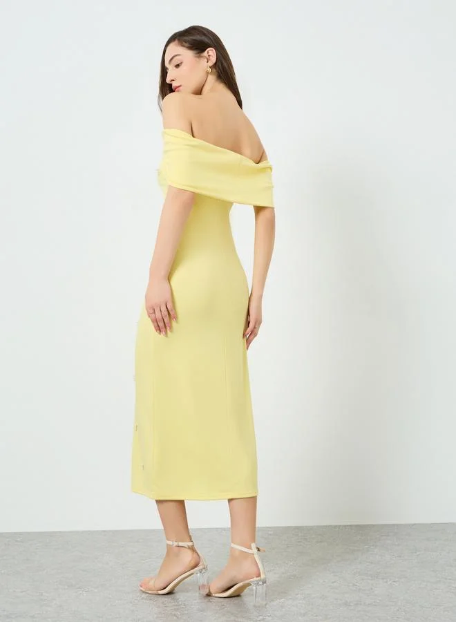 Take Two Yellow Women Yellow Faux Pearl Embellished Off Shoulder Maxi Dress for Women | Best Price UAE